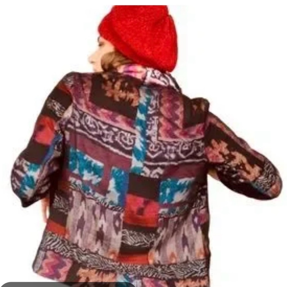 Alberto Makali Art to Wear Patchwork Mesh Overlay Blazer Jacket 3/4 Sleeve